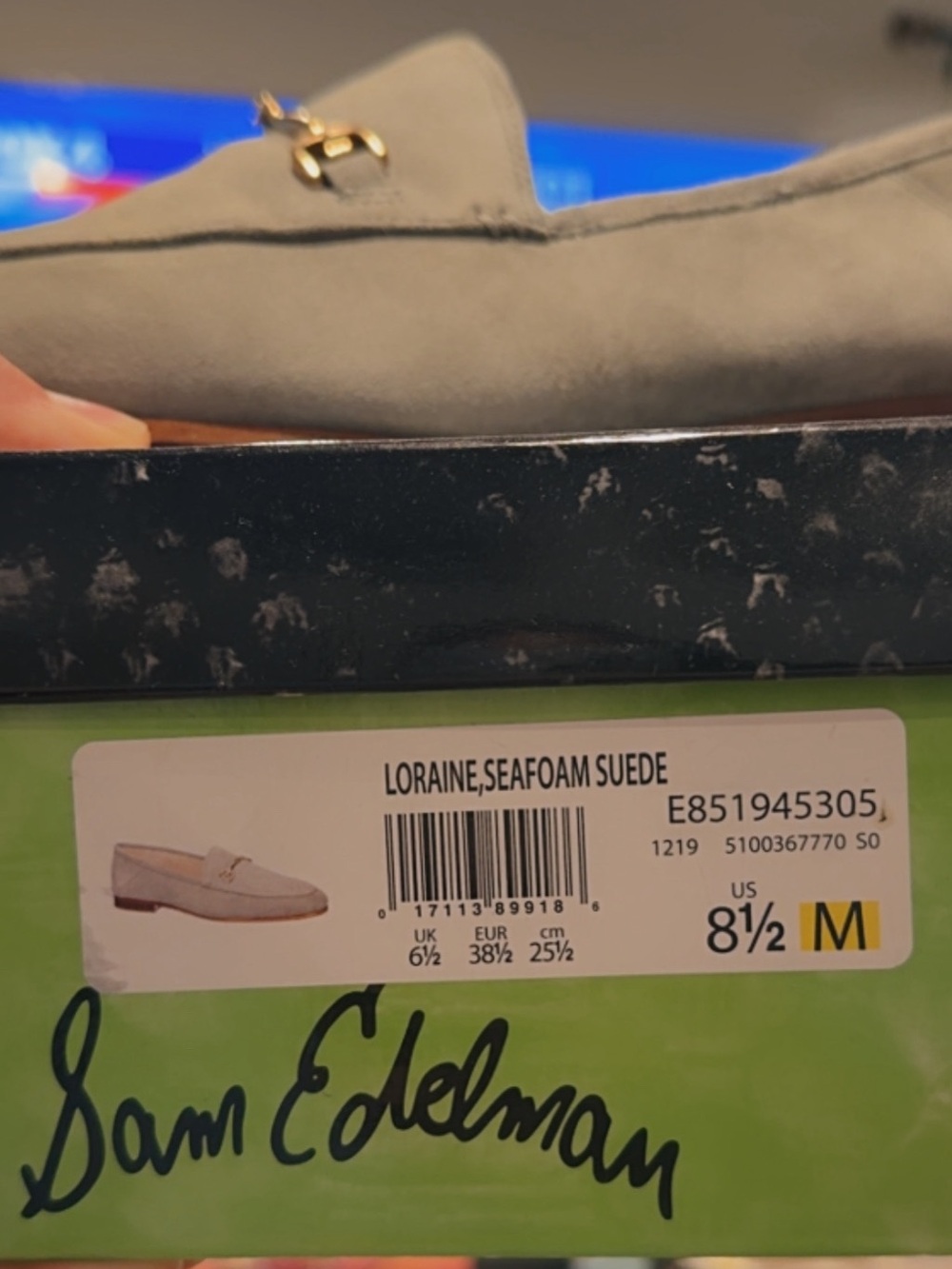 Sam Edelman Light Gray Suede Loafers with Gold Horsebit - Picture 2 of 6